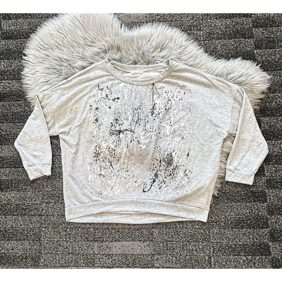 Maronie‎ Women’s Grey Long Sleeve Paint Splatter Top Size Medium USA MADE - Picture 1 of 3